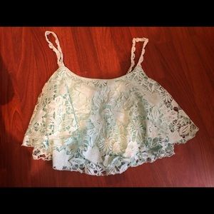 Charlotte Russe Flowy Lace Crop Top Teal